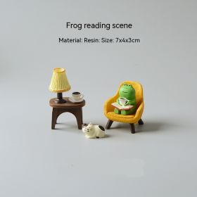 Frog Reading Table Lamp Decoration Resin Crafts (Option: Yellow Chair Send Kitten)