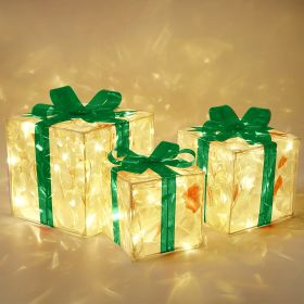 New Christmas Gift Box 3-piece Folding Christmas Gift Box Light Up Valentine Gift Box Christmas Lights (Color: Green)