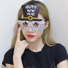 Creative 2024 Happy New Year Party Glasses Supplies Photo Props Holiday Dance Dress Up Funny Glasses (Color: Silver)