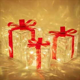 New Christmas Gift Box 3-piece Folding Christmas Gift Box Light Up Valentine Gift Box Christmas Lights (Color: Red)