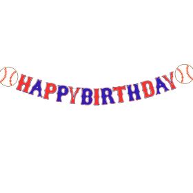 Baseball Theme Party Birthday Pulling Banner (Option: Happybirthday Flag)