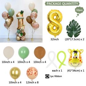 Jungle Animal Green Leaf Birthday Digital Aluminum Film Rubber Balloons Suit (Option: Combo 8)