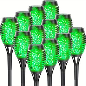 4/8/12pcs/pack Solar Outdoor Lights, 12LED Solar Torch Lights With Flickering Flame For Garden Decor, Mini IP65 Waterproof Landscape Flame Lights For (Color: Green Light, size: 12pcs)