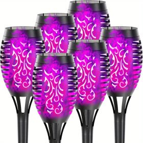 4/8/12pcs/pack Solar Outdoor Lights, 12LED Solar Torch Lights With Flickering Flame For Garden Decor, Mini IP65 Waterproof Landscape Flame Lights For (Color: Purple Light, size: 6pcs)