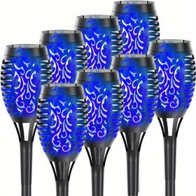 4/8/12pcs/pack Solar Outdoor Lights, 12LED Solar Torch Lights With Flickering Flame For Garden Decor, Mini IP65 Waterproof Landscape Flame Lights For (Color: Blu Ray, size: 8pcs)