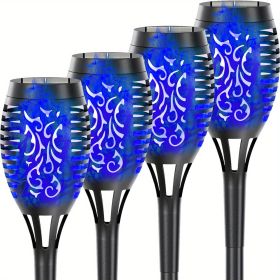 4/8/12pcs/pack Solar Outdoor Lights, 12LED Solar Torch Lights With Flickering Flame For Garden Decor, Mini IP65 Waterproof Landscape Flame Lights For (Color: Blu Ray, size: 4pcs)