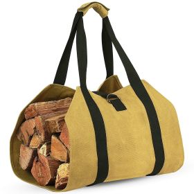 Outdoor Canvas Firewood Storage Bag Logging Tote Bag (Color: khaki)