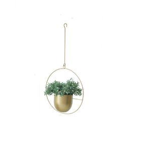 Metal Flower Pot Hanging Plant Holder Indoor Outdoor Home Decoration (Shape: Round, Color: Gold)