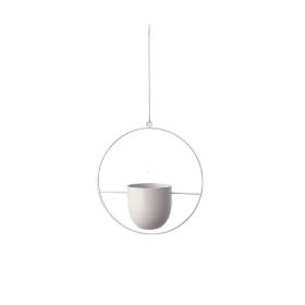 Metal Flower Pot Hanging Plant Holder Indoor Outdoor Home Decoration (Shape: Round, Color: White)