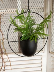 Metal Flower Pot Hanging Plant Holder Indoor Outdoor Home Decoration (Shape: Round, Color: Black)