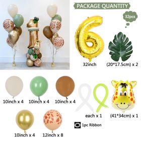 Jungle Animal Green Leaf Birthday Digital Aluminum Film Rubber Balloons Suit (Option: Set 6)