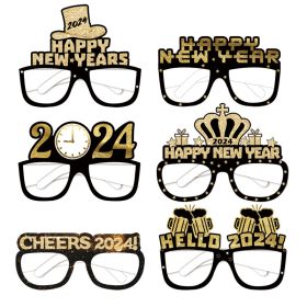 6pcs-12pcs Black Gold 3D Glasses 2024 Happy New Year Children Kids Party Photograph Decoration Props (Option: New Year Glass-6PCS)